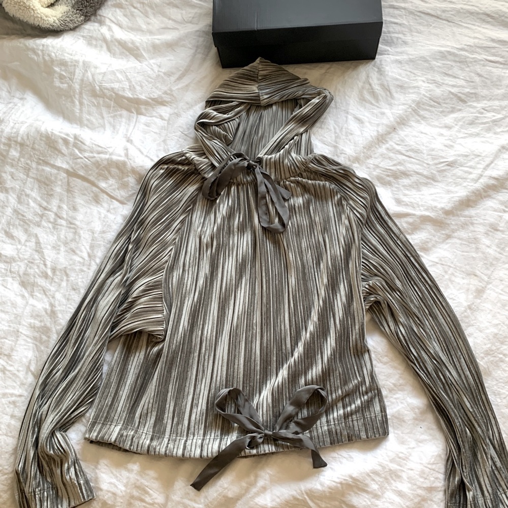 Rachel Roy Silver Pleated Velvet Hoodie